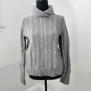 Lands' End womens cable high neck sweater - size S - grey